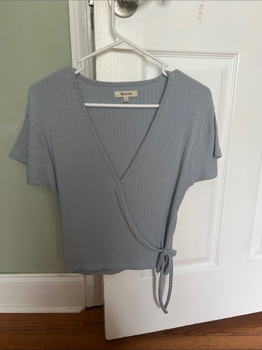 Madewell Ribbed Wrap Crop Top in Grey Blue